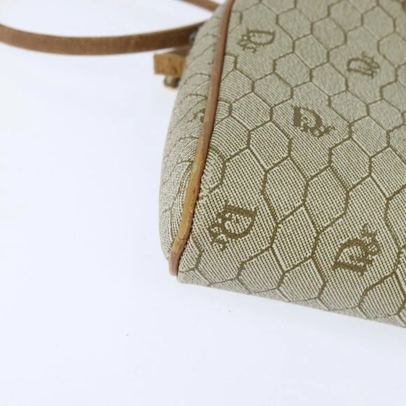 Christian Dior Honeycomb Canvas Shoulder Bag PVC Leather Beige Auth bs30408 - Picture 4 of 16